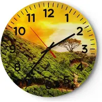 ARTTOR Wanduhr - Rund - Glasuhr - Berg Baum Pfad Hügel - 30x30cm - Schleichendes Uhrwerk - Lautlos - zum Aufhängen bereit - Dekoration Modern - Wanddekoration aus Glas - C4AR30x30-2715