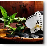 ARTTOR Wanduhr - Quadrat - Glasuhr - Bambus Schönheit Dekoration Blume - 30x30cm - Schleichendes Uhrwerk - Lautlos - zum Aufhängen bereit - Dekoration Modern - Wanddekoration aus Glas - C4AC30x30-2166