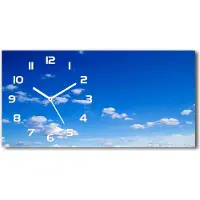 Tulup Wanduhr aus Glas – 60x30 cm - Glasbild - Glasuhr - Gehärtetes Glas - weisse-zeiger - Wolken im Himmel