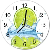 Tulup Glasuhr Wanduhr Küchenuhr Echt-Glas 30fi cm Limetten Wasser grün