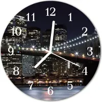 Tulup Glasuhr Wanduhr Küchenuhr Echt-Glas 30fi cm Skyline mehrfarbig