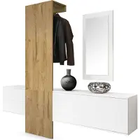 Vladon Garderobe Wandgarderobe Carlton Set 1, Germany, Korpus in Weiß matt / Paneel in Eiche Natur