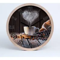 Tulup Holzuhr 20fi cm wanduhr - schwarze Spitzen - Tasse Kaffee