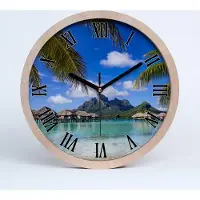 Tulup Holzuhr 30fi cm wanduhr - schwarze Spitzen - Palmen auf dem bora