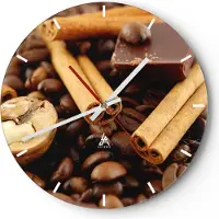ARTTOR Wanduhr - Rund - Glasuhr - Gerösteter Kaffee Aroma Schokolade - 40x40cm - Schleichendes Uhrwerk - Lautlos - zum Aufhängen bereit - Dekoration Modern - Wanddekoration aus Glas - C3AR40x40-0394