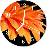 Tulup Glasuhr Wanduhr Küchenuhr Echt-Glas 30fi cm Gerbera orange