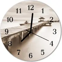Tulup Glasuhr Wanduhr Küchenuhr Echt-Glas 30fi cm Holzbrücke grau