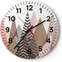 ARTTOR Wanduhr - Rund - Glasuhr - Berge Dreiecke Abstraktion - 30x30cm - Schleichendes Uhrwerk - Lautlos - zum Aufhängen bereit - Dekoration Modern - Wanddekoration aus Glas - C4AR30x30-4402