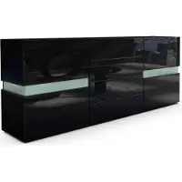 Vladon Sideboard Flow, Germany, Schwarz matt/Schwarz Hochglanz - Moderne Kommode mit Ambient Light Verglasung für Ihr Wohnbereich (177 x 75 x 39 cm)