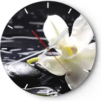 ARTTOR Wanduhr - Rund - Glasuhr - Spa Orchidee Steine Wasser - 30x30cm - Schleichendes Uhrwerk - Lautlos - zum Aufhängen bereit - Dekoration Modern - Wanddekoration aus Glas - C3AR30x30-0444