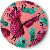 ARTTOR Wanduhr - Rund - Glasuhr - Ananas Obst Saft - 30x30cm - Schleichendes Uhrwerk - Lautlos - zum Aufhängen bereit - Dekoration Modern - Wanddekoration aus Glas - C4AR30x30-4031