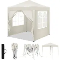 Woltu Pavillon 2x2 m, mit 4 Seitenwänden, Partyzelt wasserabweisend UV-Schutz 50+, Beige