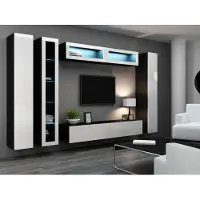 Fun-Möbel Mediawand Wohnwand 6 tlg - SENTIC 18 -Schwarz/Weiss Hochglanz inkl.LED
