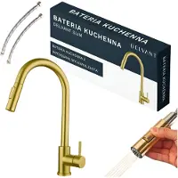 Delvant Küchenarmatur Wasserhahn Küche Edelstahl mit Herausziehbarer Spültischarmatur mit Hoher Auslauf für die Küche SLIM gold