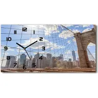 Tulup Wanduhr aus Glas – 60x30 cm - Glasbild - Glasuhr - Gehärtetes Glas - schwarze-zeiger - Die Brücke von New York