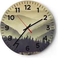 ARTTOR Wanduhr - Rund - Glasuhr - Berge Wald Natur - 30x30cm - Schleichendes Uhrwerk - Lautlos - zum Aufhängen bereit - Dekoration Modern - Wanddekoration aus Glas - C4AR30x30-3820