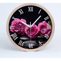 Tulup Holzuhr 30fi cm wanduhr - weiße Spitzen - rosa Rosen