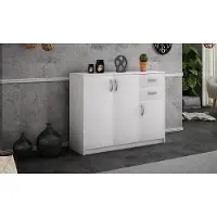 Matkam Kommode 3D2S, B110 x H85 x T35 cm, Sideboard mit 2 Schubladen und 2 Fächer mit Türen, ideal für Büro, Diele, Wohnzimmer (Weiß)