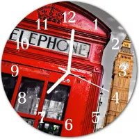 Tulup Glasuhr Wanduhr Küchenuhr Echt-Glas 30fi cm London rot