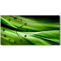 Tulup Wanduhr aus Glas – 60x30 cm - Glasbild - Glasuhr - Gehärtetes Glas - schwarze-zeiger - Grüne Wellen Hintergrund