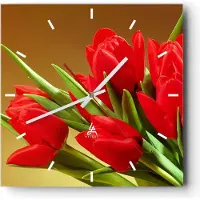ARTTOR Wanduhr - Quadrat - Glasuhr - Tulpen Blumen Feld Plantage - 40x40cm - Schleichendes Uhrwerk - Lautlos - zum Aufhängen bereit - Dekoration Modern - Wanddekoration aus Glas - C3AC40x40-0962