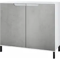 Vladon Kommode Sylt V3, Moderner Küchenschrank mit 2 großen Türen Weiß matt / Beton Oxid Optik (92,5 x 83.5 x 35)