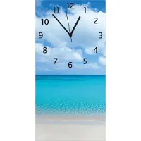 Wallario Design Wanduhr bedruckt, Größe 30 x 60 cm, Motiv: Sandstrand und blaues Meer