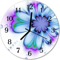 Tulup Glasuhr Wanduhr Küchenuhr Echt-Glas 30fi cm Blume blau