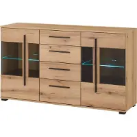 Lomadox Wohnwand mit Sideboard, Vitrine & Wandregal in Eiche mit LED Beleuchtung, 3 teilig COLORADO-61