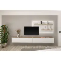 Lomadox Mediawand hängend CRISP-61 inkl. Beleuchtung in weiß mit Absetzungen in Wotan Eiche Nb., B/H/T: ca. 300/180/30 cm
