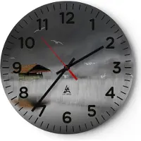 ARTTOR Wanduhr - Rund - Glasuhr - Hütte Nebel Sumpf - 40x40cm - Schleichendes Uhrwerk - Lautlos - zum Aufhängen bereit - Dekoration Modern - Wanddekoration aus Glas - C4AR40x40-4896