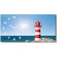 Tulup Wanduhr aus Glas – 60x30 cm - Glasbild - Glasuhr - Gehärtetes Glas - weisse-zeiger - Leuchtturm