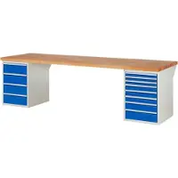 RAU Werkbank mit 12 Schubladen - Vollauszug - 60:3 / 90:3 / 120:1 / 150:1 / 180:4 - 890 x 3.000 x 900 mm (HxBxT) - Traglast 1.000 kg - Buche