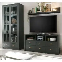 Furn.Design Wohnwand "Forres" 3-teilig grün Landhaus Schrankwand 240 x 198