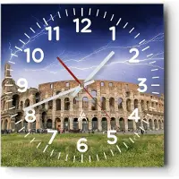 ARTTOR Wanduhr - Quadrat - Glasuhr - Italien Architektur Kolosseum Tourismus - 30x30cm - Schleichendes Uhrwerk - Lautlos - zum Aufhängen bereit - Dekoration Modern - Wanddekoration aus Glas - C4AC30x30-2505