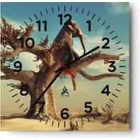 ARTTOR Wanduhr - Quadrat - Glasuhr - Sitzen Elefant Baum - 30x30cm - Schleichendes Uhrwerk - Lautlos - zum Aufhängen bereit - Dekoration Modern - Wanddekoration aus Glas - C4AC30x30-4345