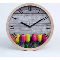 Tulup Holzuhr 20fi cm wanduhr - schwarze Spitzen - Tulpen auf Holz