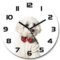 Tulup Wanduhr aus Glas 30fi Glasbild Glasuhr Gehärtetes Glas - schwarze-zeiger - Maltese in a bow tie