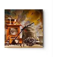 ARTTOR Wanduhr - Quadrat - Glasuhr - Kaffee Körner Mühle Tasse - 30x30cm - Schleichendes Uhrwerk - Lautlos - zum Aufhängen bereit - Dekoration Modern - Wanddekoration aus Glas - C3AC30x30-2592