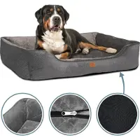 Ib style HAPPY MILO XL Hundebett 115x90 cm Grau Körbchen für Hunde & Katzen Haustierbett mit Reißverschluss Anti-Rutsch Unterseite