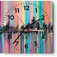 ARTTOR Wanduhr - Quadrat - Glasuhr - Stadt Aussicht Wasser - 40x40cm - Schleichendes Uhrwerk - Lautlos - zum Aufhängen bereit - Dekoration Modern - Wanddekoration aus Glas - C4AC40x40-3439
