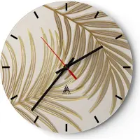 ARTTOR Wanduhr - Rund - Glasuhr - Golden Blätter Palmen - 40x40cm - Schleichendes Uhrwerk - Lautlos - zum Aufhängen bereit - Dekoration Modern - Wanddekoration aus Glas - C3AR40x40-4738