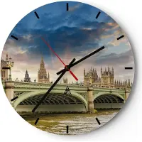 ARTTOR Wanduhr - Rund - Glasuhr - London büro parlament gebäude - 40x40cm - Schleichendes Uhrwerk - Lautlos - zum Aufhängen bereit - Dekoration Modern - Wanddekoration aus Glas - C3AR40x40-2455