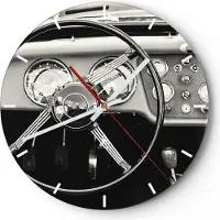 ARTTOR Wanduhr - Rund - Glasuhr - Lenkrad Auto Vintage - 30x30cm - Schleichendes Uhrwerk - Lautlos - zum Aufhängen bereit - Dekoration Modern - Wanddekoration aus Glas - C3AR30x30-4853
