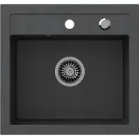 VBChome Spülbecken 50 x 47 cm Schwarz Spüle Einzelbecken Küche Einbauspüle Verbundspüle Küchenspüle Gesprenkelt flächenbündig Siphon Waschbecken