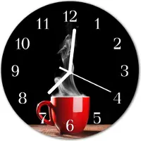 Tulup Glasuhr Wanduhr Küchenuhr Echt-Glas 30fi cm Kaffee Tasse rot