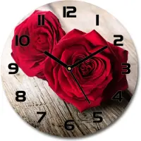 Tulup Wanduhr aus Glas 30fi Glasbild Glasuhr Gehärtetes Glas - schwarze-zeiger - Roses on wood