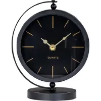 Levandeo Tischuhr H20cm Schwarz Gold Metall Vintage Retro Metalluhr Analog Standuhr Deko