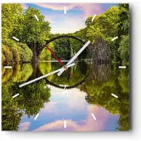 ARTTOR Wanduhr - Quadrat - Glasuhr - Park Natur Wasser - 30x30cm - Schleichendes Uhrwerk - Lautlos - zum Aufhängen bereit - Dekoration Modern - Wanddekoration aus Glas - C3AC30x30-3902