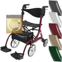 Bescomedical 2 in 1 Rollator-Rollstuhl SPRING VARIO - Leichtgewicht Rollator mit Rollstuhlfunktion & Komfort-Federung - Modell M Bordeauxrot -